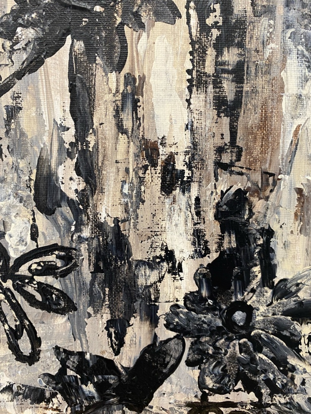 Designer Fashion Wall Art Black & Cream Abstract Canvas Painting Art Wall Decor - Picture 5 of 6